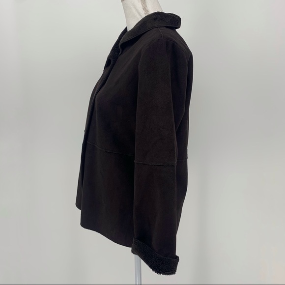Orvis Brown Fleece Lined Fold Over Wrap Cape Coat - Picture 5 of 12